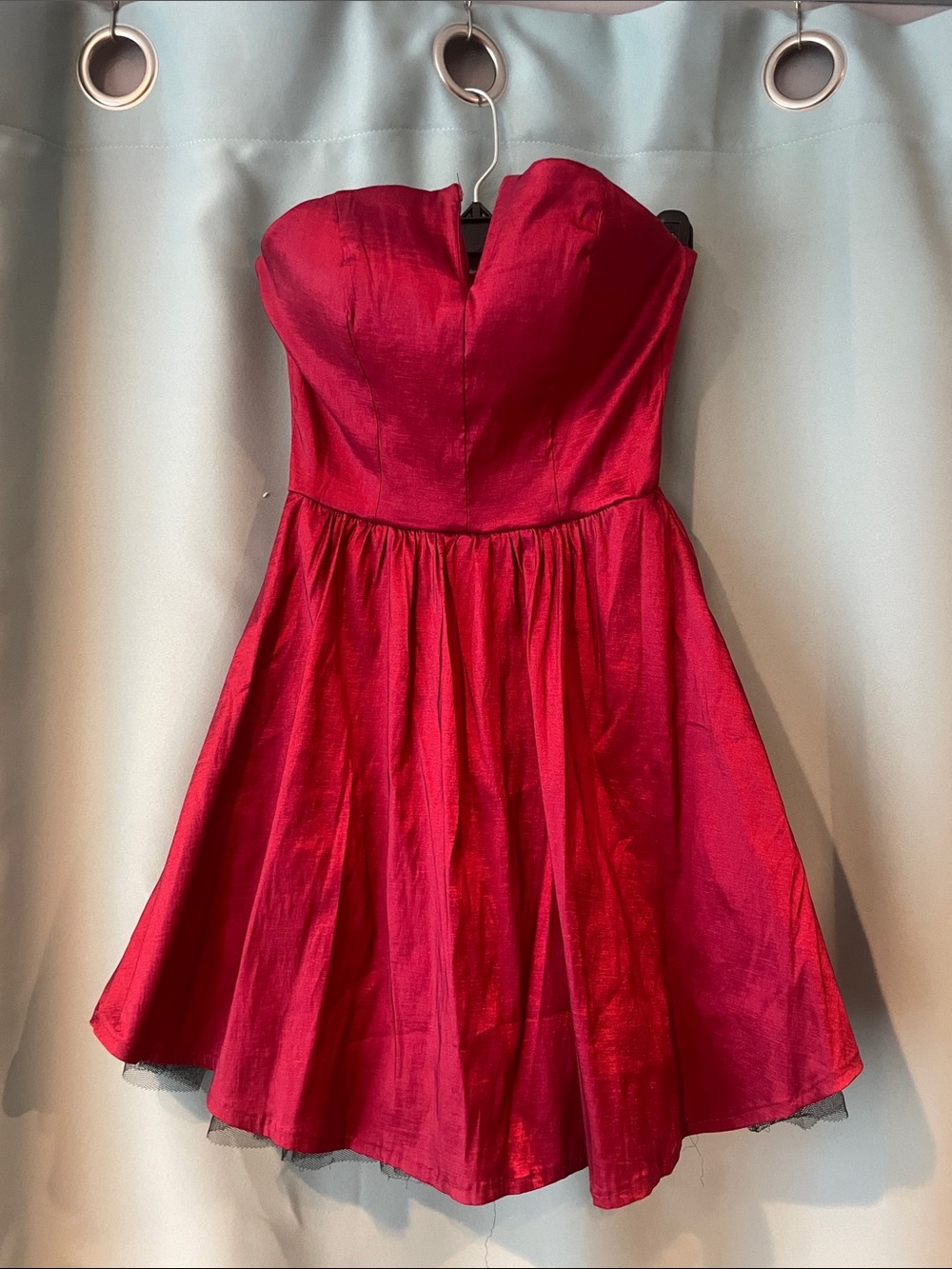 B. Smart Strapless Red Satin Mini Dress